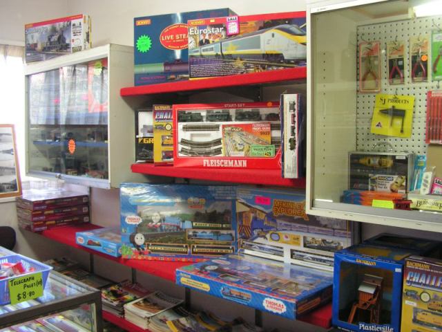 Train set shelves. We stock sets for HO, OO, N and G scales.